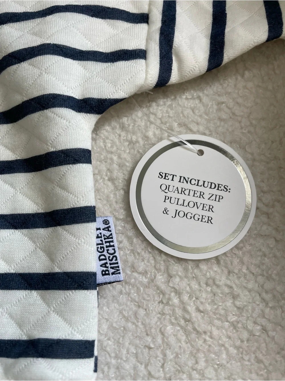 New Badgley Mishka White and Navy Striped Quarter-Zip Set 6-9M Baby Boy